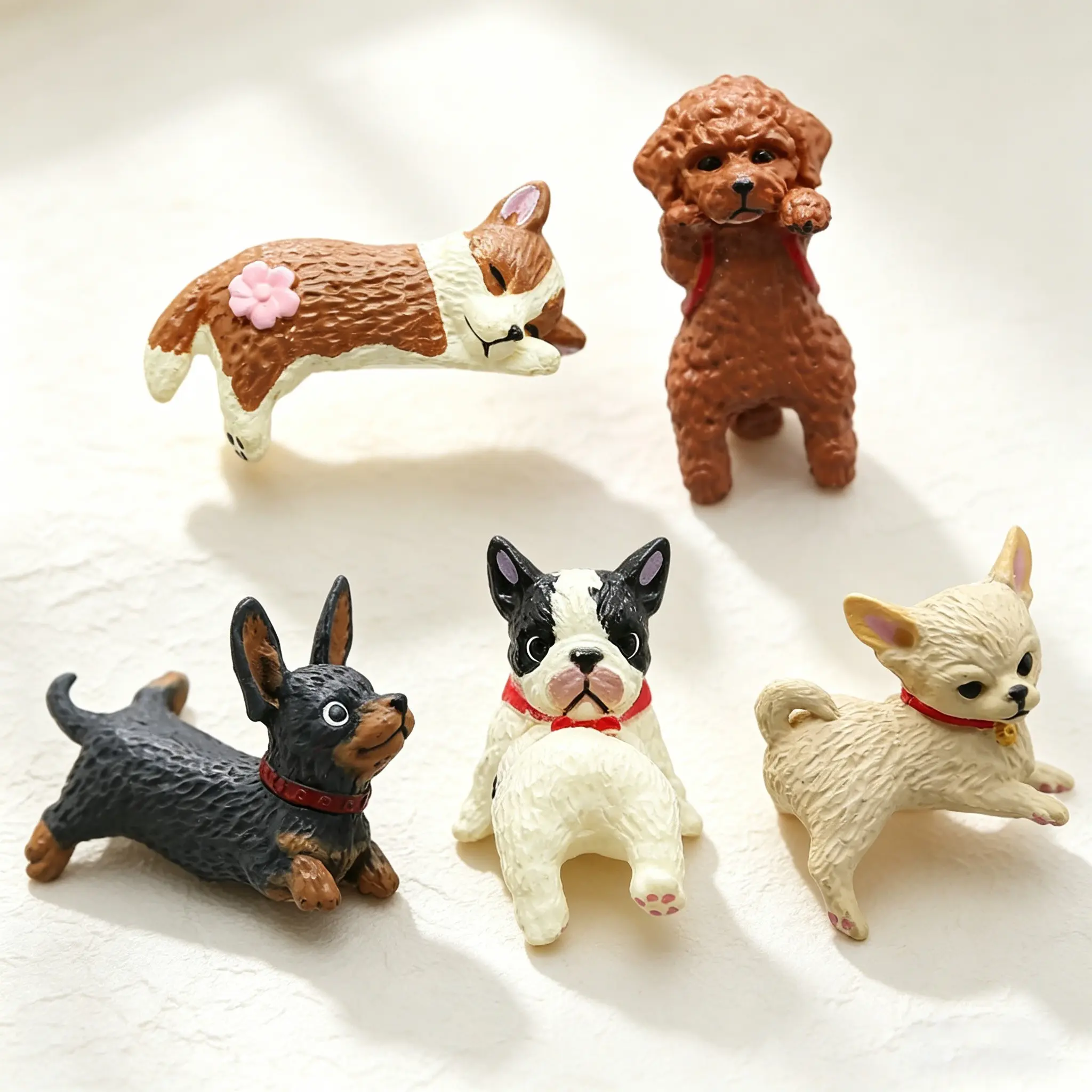 5pcs Dog Figurines, Realistic Plastic Puppy Figurines, Hand Painted Tiny Dogs, Resin Animal Sculptures, Car Accessories, Computer Monitor Decor, Cute Desktop Decoration, Decoration Figure, Cute Ornament, Animal Toys