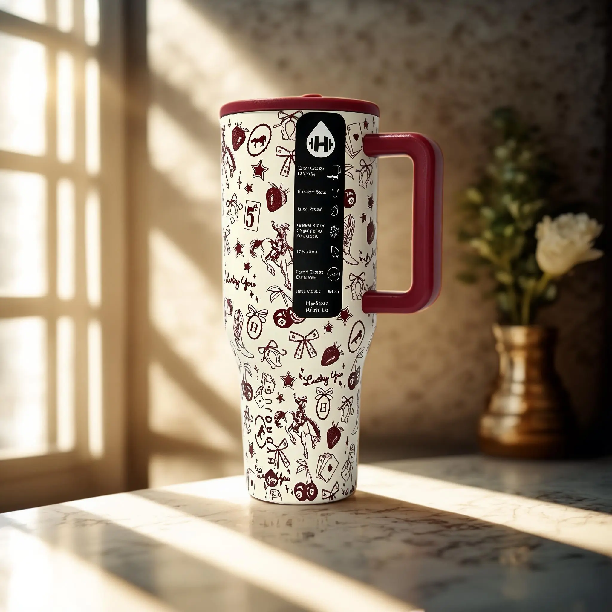 HydroJug 40oz Classic Insulated Tumbler - Retro Western Lucky Print Water Bottle Flask, Cowboy Boots, Bows & Playing Cards Design, Car Cup Friendly, Water Bottles Stainless Steel Sports tea bookish Dr Pepper vaso ultimate legacy collector edition travel