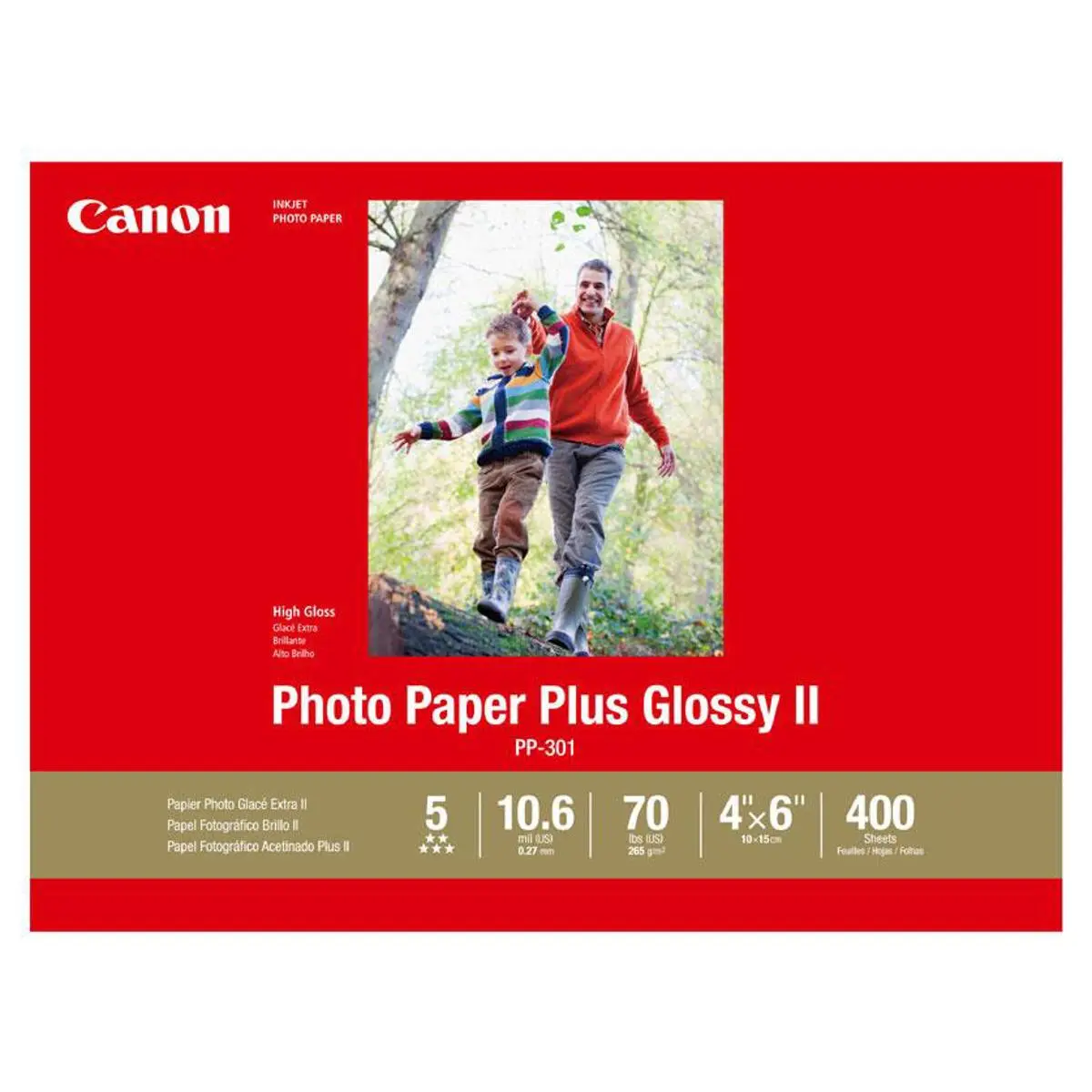 Canon PP-301 Photo Paper Plus Glossy II Inkjet Paper, 10.6 mil, 265 gsm, 4x6", 400 Sheet Pack