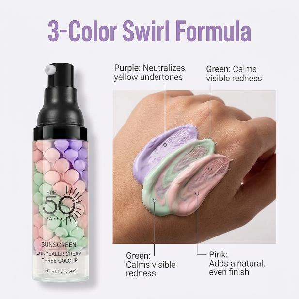 【BUY 1 GET 1 FREE】3-in-1 Color Correcting Primer with SPF50 PA+++ | Tone Correcting, Sun Protection, Hydrating Makeup Base, Compact Size