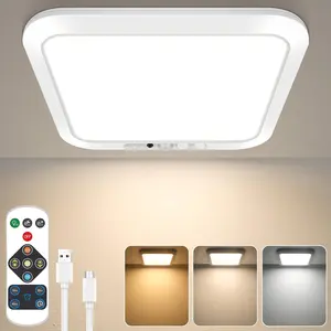 Rechargeable Motion Sensor Closet Light with Remote, Wireless Battery Operated Ceiling Light Magnetic Mount, Rechargeable LED Shower Light No Wiring for Indoor, Shower, Stairs, Shed, Hallway, Porch