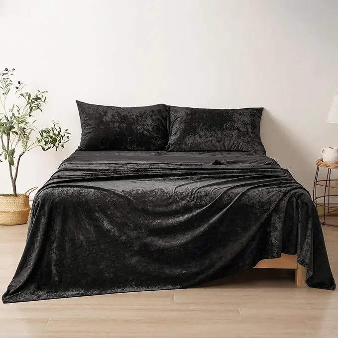 PHF Truly Velvet Sheet Set Twin/Queen/King Size, Black/Grey/Emerald Green,Ultra Soft Sheets Set, Luxury Cozy Warm Sheets Set, No Pilling, No Shedding, Deep Pocket Velvet Bed Sheet Up to 16"
