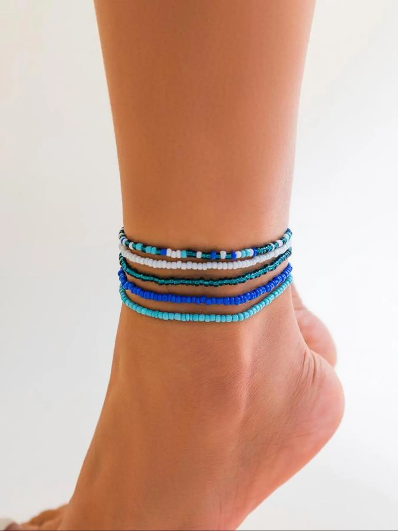 5-Piece Summer Beach Beaded Anklets, Multi-Layer Pearl Anklets, Bikini Anklets, Adjustable Wedding Bride Leg Bracelets, Women Girls Jewelry