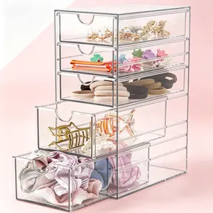5-Drawer Organizer with 5 Different Sized Drawers, Clear Light Gray Acrylic Storage Box, Transparent Dresser Organizer for Bathroom, Makeup, Hair Accessories, Desk Accessories