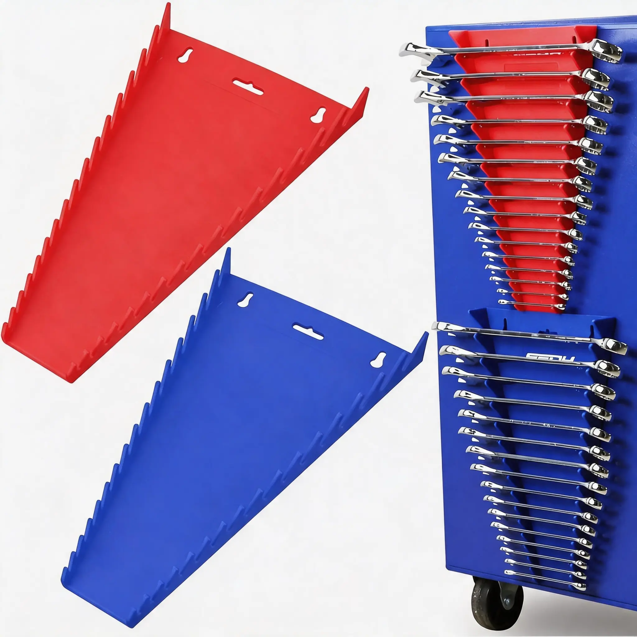 Magnetic Wrench Organizer Tool Kit Set (2-Pack) - 32 Magnetic Slots, Secure Hold Tool Rack Trays for Toolbox Drawer Storage, SAE (1/4"-1-1/16") & Metric (6mm-24mm) Inches/MM Compatibility
