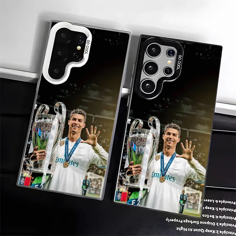 Stylish Ronaldo Black & White Acrylic Crash-Proof Smartphone Shell, Shock-Resistant Phone Cover with Fits Round Corners for Samsung Galaxy S22/S23/S24 FE Ultra, Durable Galaxy Series Phone Accessories