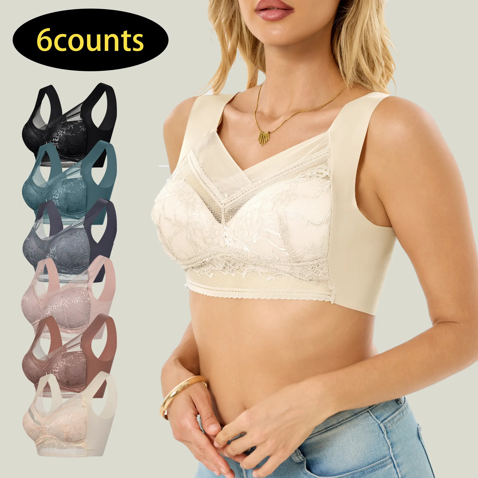 【6PCS】Backless seamless lift bra for women invisible under clothes no lines Smooth Wireless Bralette Panty Set Minimalist summerwins