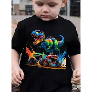 Summer Fashion Boys' Short Sleeve T-Shirt with "Dinosaur" Truck Print Casual Outdoor Top NY-DX6117