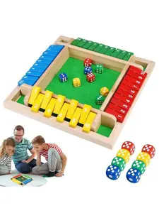 Shut The Box Dice Game by Nicecho – 2-4 Players Family & Kids Math Board Game, Wooden Flip Number Tabletop Game with 8 Dice, Party Game, Drinking Game, Home or Classroom