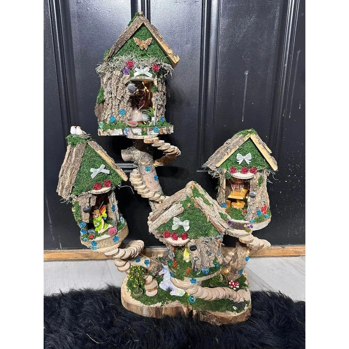 Fairy Doll House 4 Plex One Of A Kind Fully Decorated With Lights House Fairy Garden