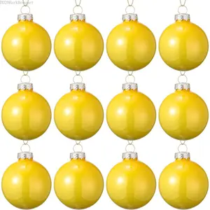 12 Pcs Yellow Glass Christmas Ball Ornaments 2.36" Shatterproof Xmas Christmas Tree Decorations with Hanging Loop and Rope Christmas Decorative Ball for Holiday Hanging Wreath Garland DecorationsDD20BarkBouquet