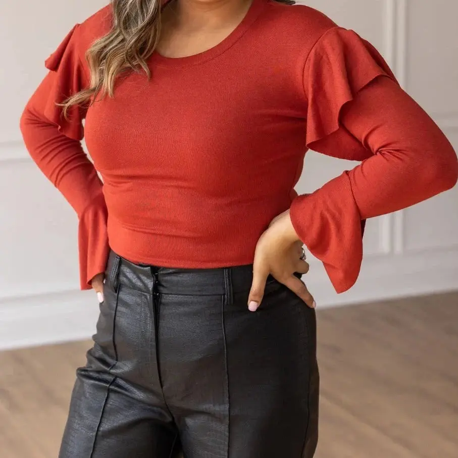 Olivia Eclipse Ruffle Bodysuit -  Rust