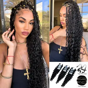 [Summervibes] Pre-Separated Feather Crochet Human Hair Extensions Miracle Invisible Knots Deep Wave  Burmese Curly Protective Style Natural Look & Blend Long-Lasting & Reusable Versatile Styling
