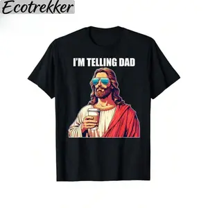 The American Spirit Funny Jesus Lovers "I'm Telling Dad" Graphic T-Shirt – American Spirit Humor Tee for Boys Kids Easter Football Shirt
