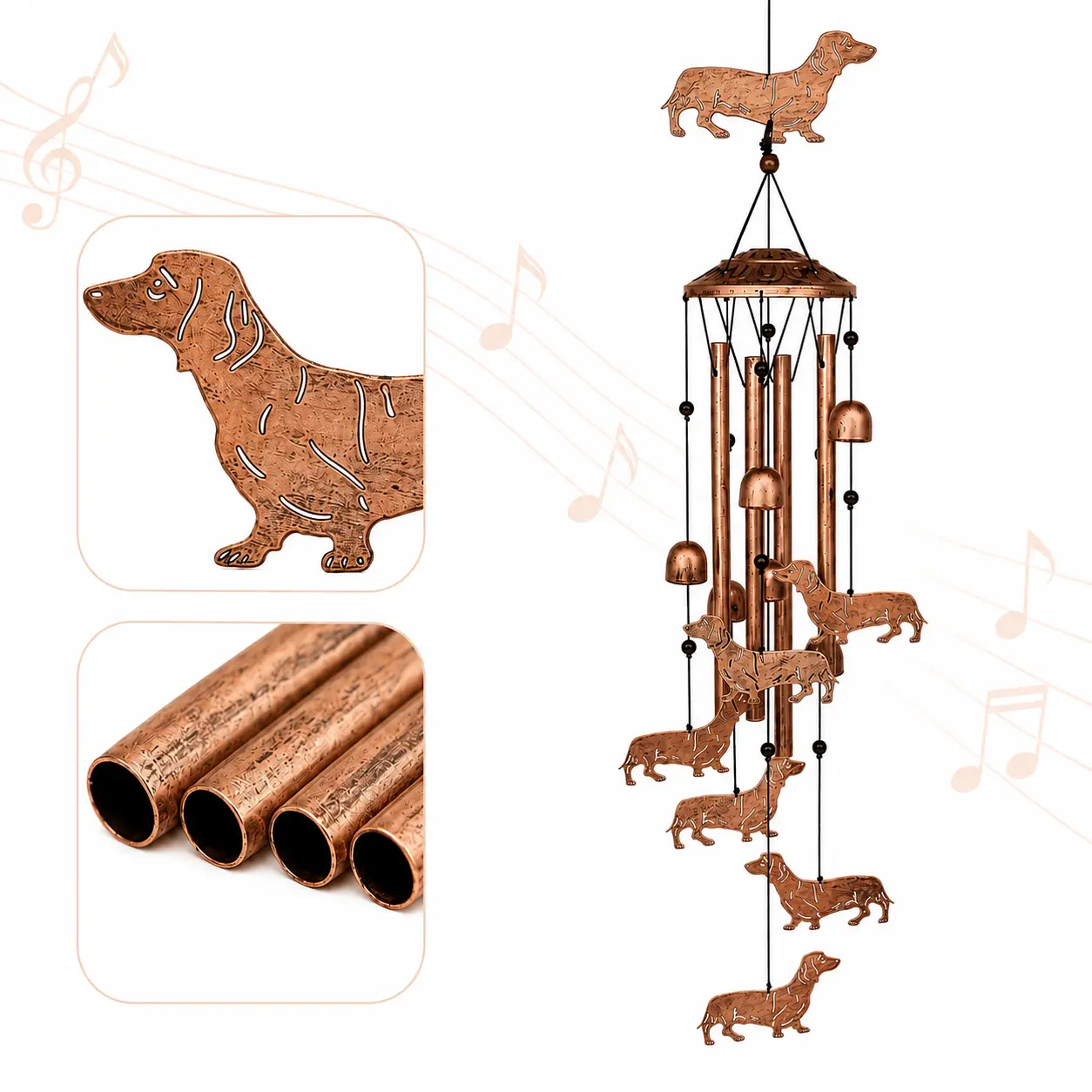 Dachshund Wind Chimes for Outside, 34" Memorial Dog Wind Chime, Large Dachshund Garden Decor for Yard, Patio, Porch, Sympathy Gift for Dog Lovers Women