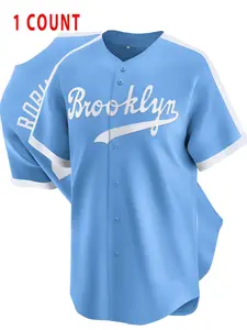 Men's Letter 42 & Brooklyn Print Baseball Jersey, Loose Sporty Quick Drying Baseball Top, Casual Sportswear for Outdoor Activities, Lightweight Jersey