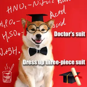 Pet Photography Graduation Cap Set with Bow Tie and Glasses - Solid Color, Woven Fabric, Button-Fastened - Season-Versatile - For Small to Medium Dog Breeds - Perfect for Graduation Photoshoots