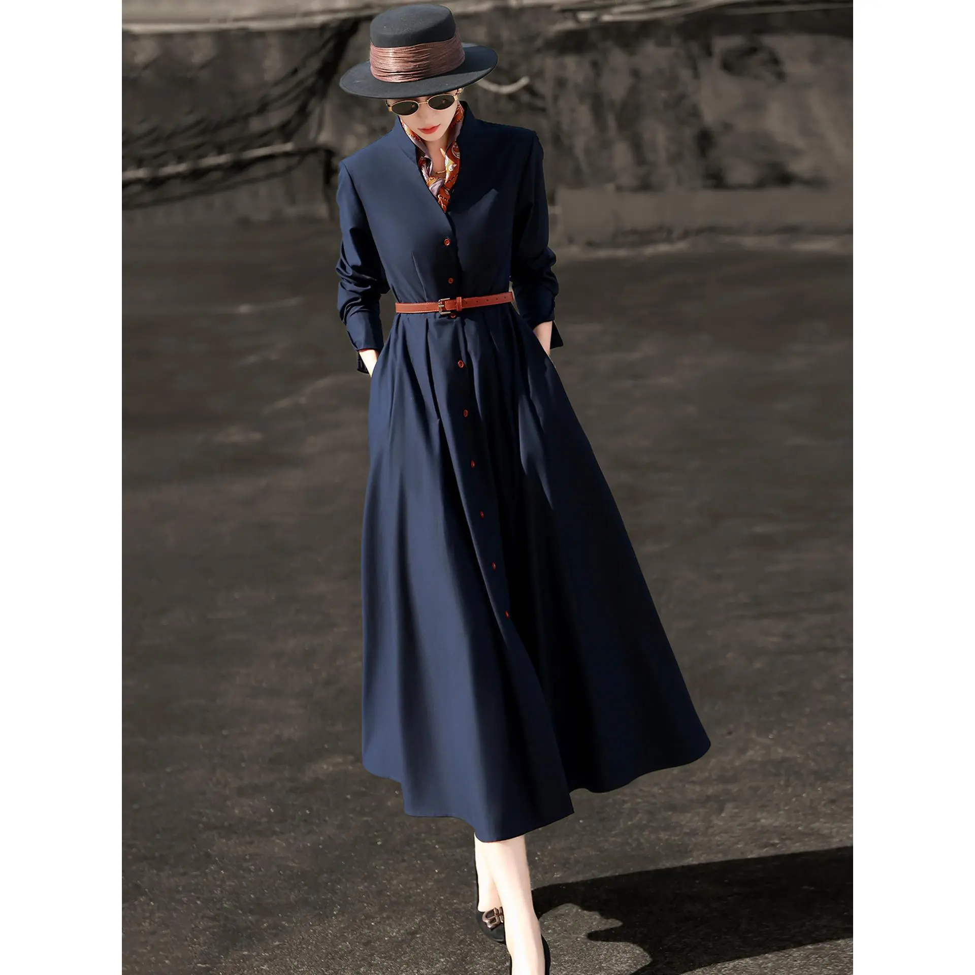 Lancer 2025 Autumn New Collection - High-End Office Chic Waist-Tied Long Sleeve Blouse Dress