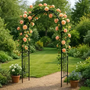 GAOMON 19.69"W x 105.12"H Heavy Duty Steel Garden Arch Arbor Trellis - Weather-Resistant Black Archway for Climbing Plants, Wedding Ceremony, Party & Outdoor Decoration - Sturdy Metal Arch for Lawn, Patio, Pathway & Backyard