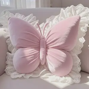 Elegant Butterfly-Shaped Pillow Soft Lumbar Support Cushion Durable Fabric with Floral Buds Pattern & Butterfly Embellishment for Bedroom Living Room or Office Decor Hand Wash Only 86 Countries Compatible