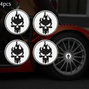 4PCS Flame Skull Reflective Car Wheel Hub Stickers, Waterproof for Car, Truck, SUV, Night Driving Safety Warning Vinyl Decals, Car Accessories