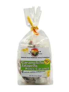Carameleno Jalapeno Honey Caramel - Spicy Vanilla Flavor, 10 or 20 Piece Eco-Friendly Gift Bag, Ambient Taste, Hand-Wrapped, Compostable