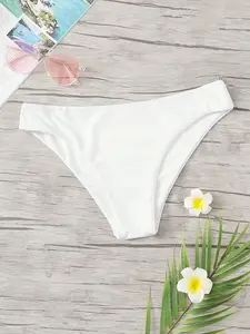 Classic White High-Cut Cheeky Bikini Bottoms - Seamless Thong-Cut Swim Briefs Women Cute Bottoms Y2K Minimalist Beach Essentials