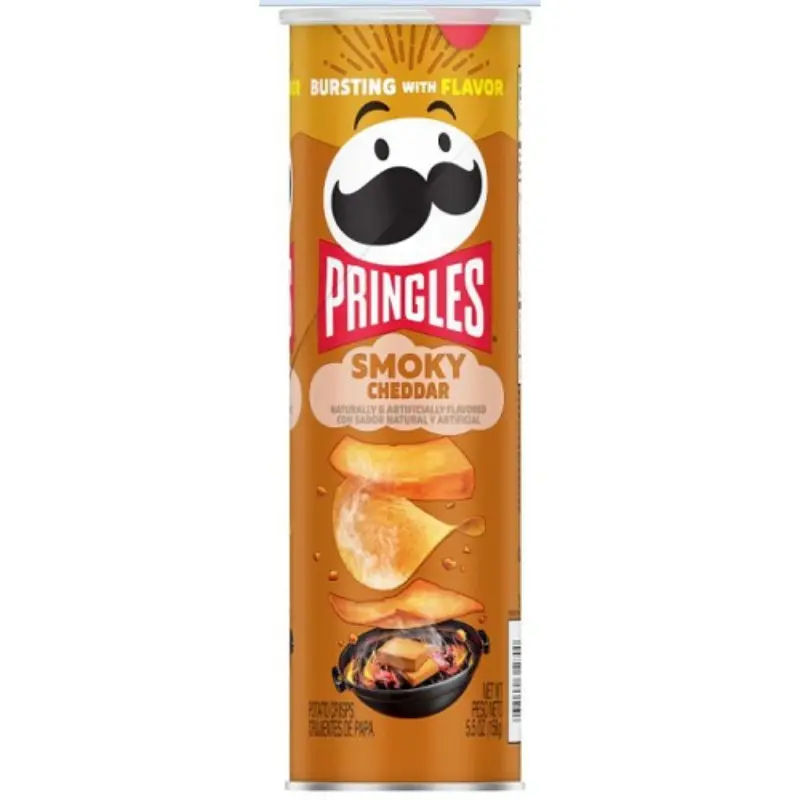 3x Pringles Smoky Cheddar Potato Crisps - 5.5oz Each, 16.5oz Total, Crisps & Puffed Snacks, Bitesized, Ambient, Assorted Packaged, Party Snacks, Savory Salty Crunchy Treats, Office Breakroom Munchies