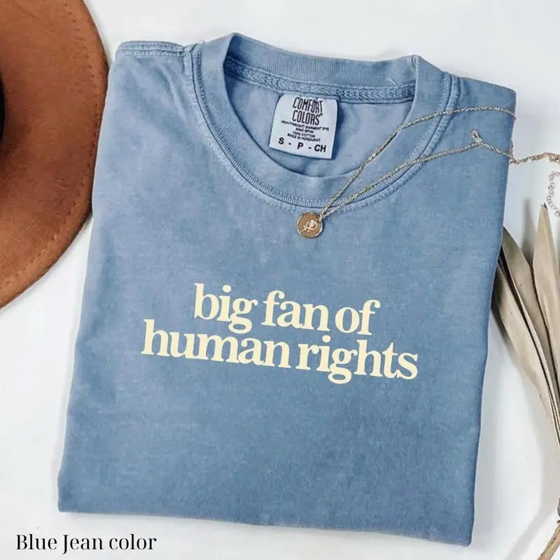 Comfort Colors Big Fan of Human Rights Minimalist T-Shirt, No Human is Illegal T-Shirt, Radicalized by Decency Retro Graphic Tee for Empathy - ShamCren