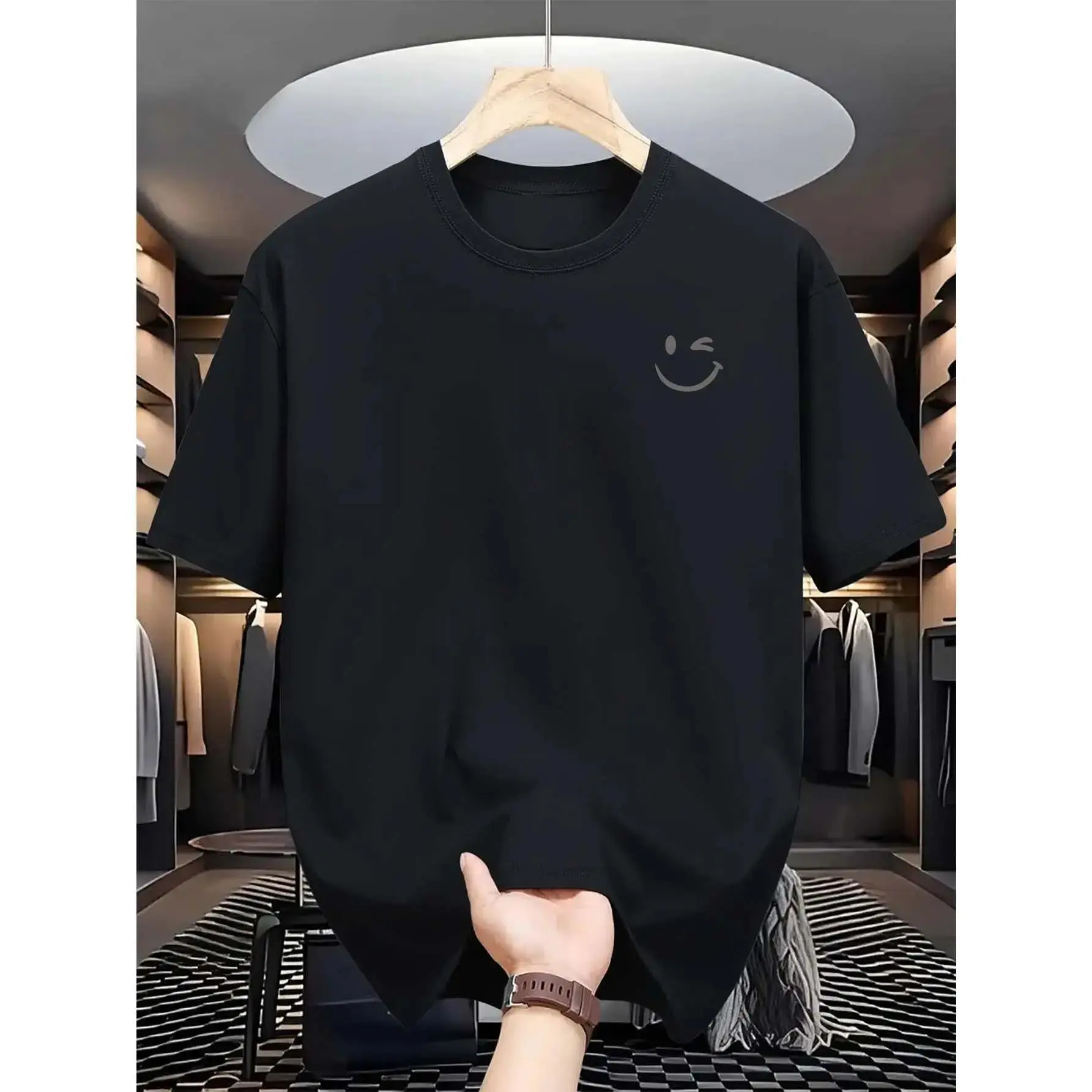 Smile Face Graphic Men's Short-Sleeve T-Shirt - Unisex 100% Cotton 200g Loose Round Neck, Soft Breathable Casual Streetwear Sports Top, Summer Gift Idea, Smile Face Graphic Men's Short-Sleeve T-Shirts, Menswear