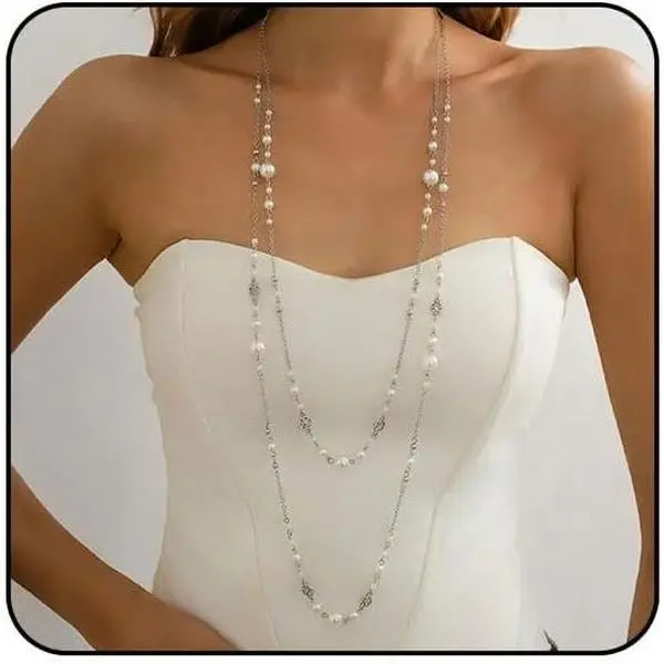 Long Pearl Necklace Layered Necklaces for Women Trendy Long Chain Necklace Dainty Statement Necklaces for Women Sweater Strand Fashion Jewelry