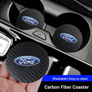 2PCS Car Logo Coaster Water Cup Mat Cushion Anti-Slip Pad For Ford Focus Mondeo Kuga Fiesta MK7 Escort Explorer Edge 2 4 MK2 MK4