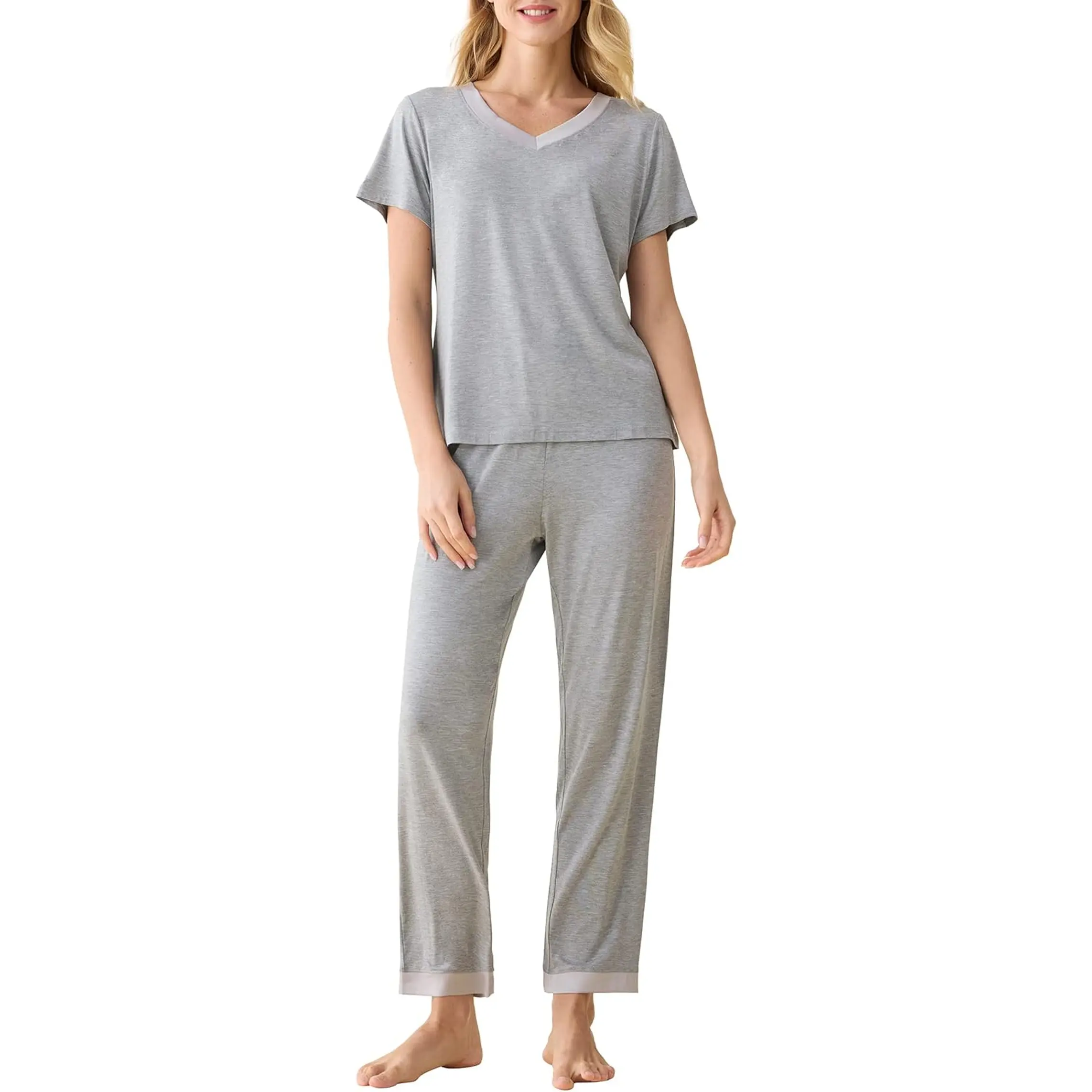 Latuza Women'S V-Neck Sleepwear Short Sleeves Top with Pants Pajama Set Latuza
