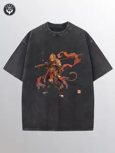 Black Myth Wukong Sun Wukong Vintage Washed Oversized T-Shirt Chinese Mythology Warrior Graphic 100% Cotton Grunge Aesthetic Unisex Casual Streetwear Trendy Game Fan Tee Top