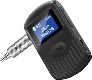 Bluetooth Receiver with LCD Screen, Portable .mm AUX Bluetooth .Adapter for Car/Home Stereo/Speaker/Wired Headphones, Noise Cancelling/HandsFree Calling/Music StreamingBlack
