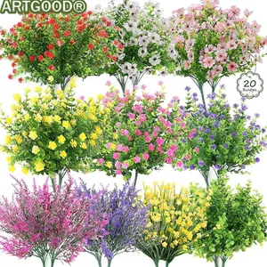 20Pcs Outdoor Artificial Flowers All-weather faux plants Plastic floral plant with UV protection for hanging baskets, porches, windows, home & wedding decor. Perfect for year-round indoor/outdoor use.