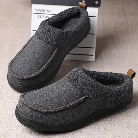 Men's Fur House Slipper Shoe - Warm Fuzzy Moccasin Clogs, Slip-On TPR Footwear for Comfy Winter Indoor Use, Casual, Slippers, Memory Foam, Round Toe, Indoor Wear, Ankle, High-Density Foam Cushions Each Step tiktokshopbacktoschool, Easy Maintenance