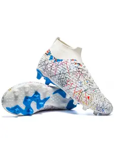 Parent - Child White - Colorful Graffiti High - Top Football Boots, Art Sports Style, Knitted Mesh Material, Excellent Grip & Comfortable, Ideal for Parent - Child Football Training & Matches, Football Cleats