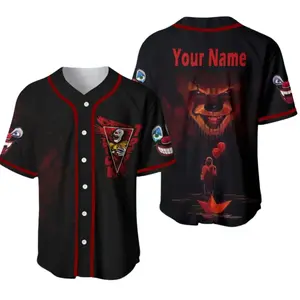 Halloween Horror Fan Baseball Jersey – Personalized Spooky Clown Pennywise Horror Halloween Baseball Jersey Shirt