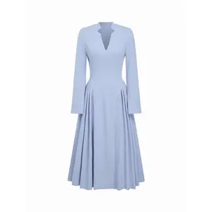 Cider V-neck Pleated Flared Maxi Dress