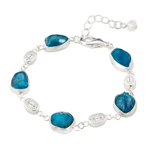Blue Apatite With CZ Station Bracelet In Silver