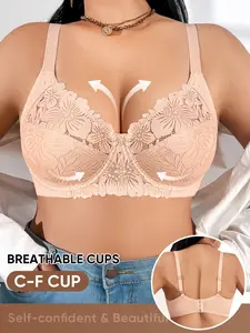 Women's Full Coverage Bra, Plus Size Lace Floral Pattern, Soft Breathable Mesh, Thin Cup, Sexy Underwear, Comfortable and Stylish