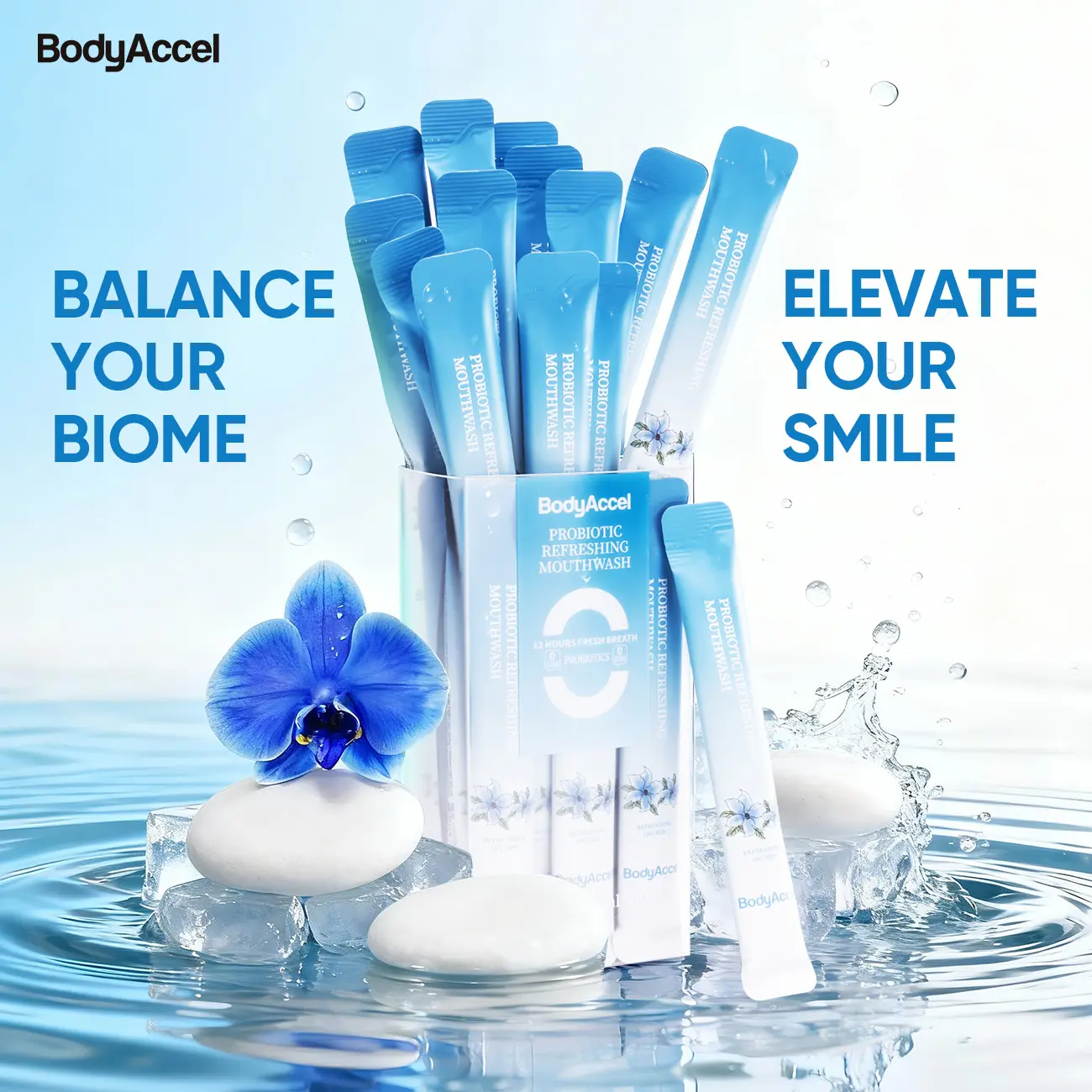 BodyAccel Orchid Aromatherapy Probiotic Mouthwash - Whitening, Cleansing Oral Care with Sorbitol, Removes Plaque, Rejuvenates, 12-Hour Fresh Breath, Stress Relief, Gum Health, Soothing, 100g, 6-Pack, Cruelty-Free, Daily Use, 12-Month Shelf Life