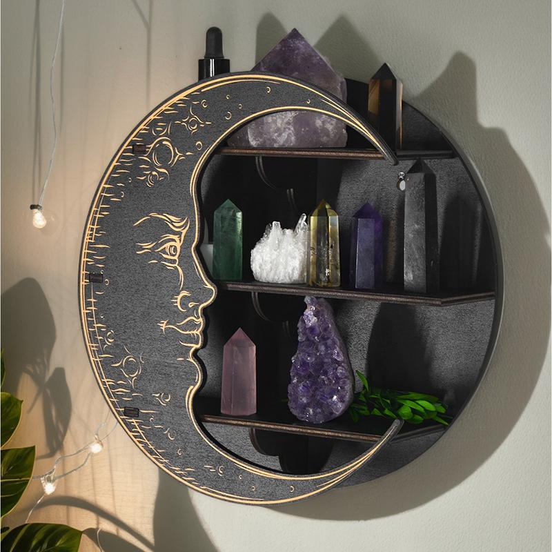 Creative Moon Leaf Pattern Wall Shelf, Wall Mount Design, Solid Wood Indoor Decor, Suitable for Living Room Bedroom Study, Made in China