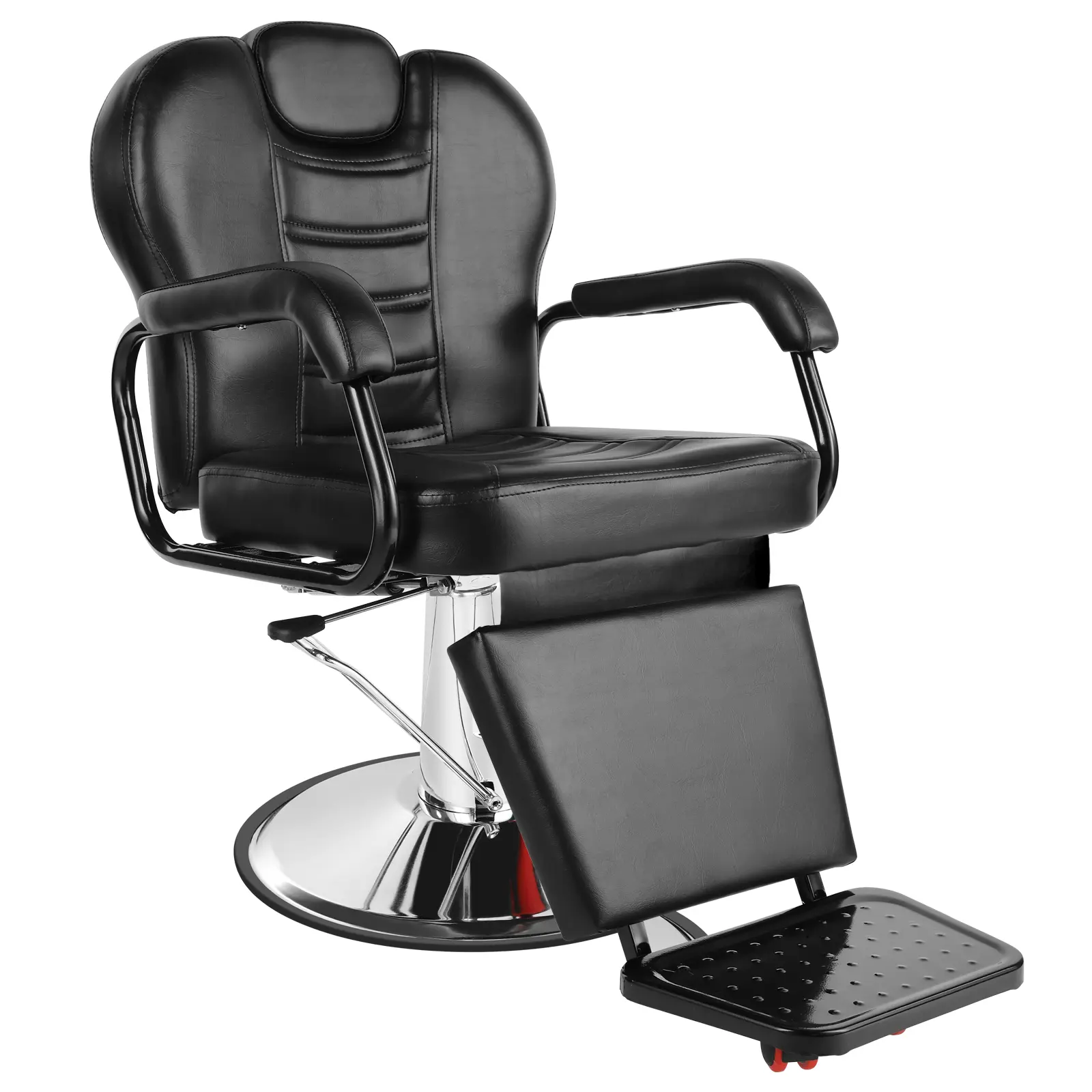 Heavy Duty Hydraulic Barber Chair Reclining Salon Chairs for Hair Stylist with Footrest Black Leather Design