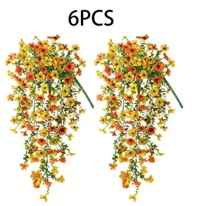 6pcs Artificial Daisy Hanging Flowers, UV Resistant Fake Floral Decorations, Decorative Flower Arrangement, Perfect for Home Kitchen, Party, Outdoor Garden