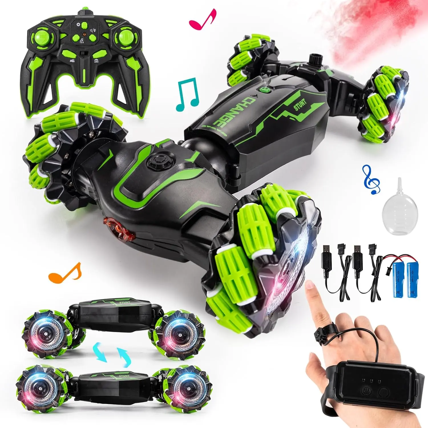 4WD Remote Control Gesture Sensor Car,Hand Controlled RC Stunt Car,Double-Sided Vehicle 360 °   Rotation with Light and Music Spray, Watch Toy Cars for Boys & Girls Birthday Interactive Puppy Kids Camera Telescope