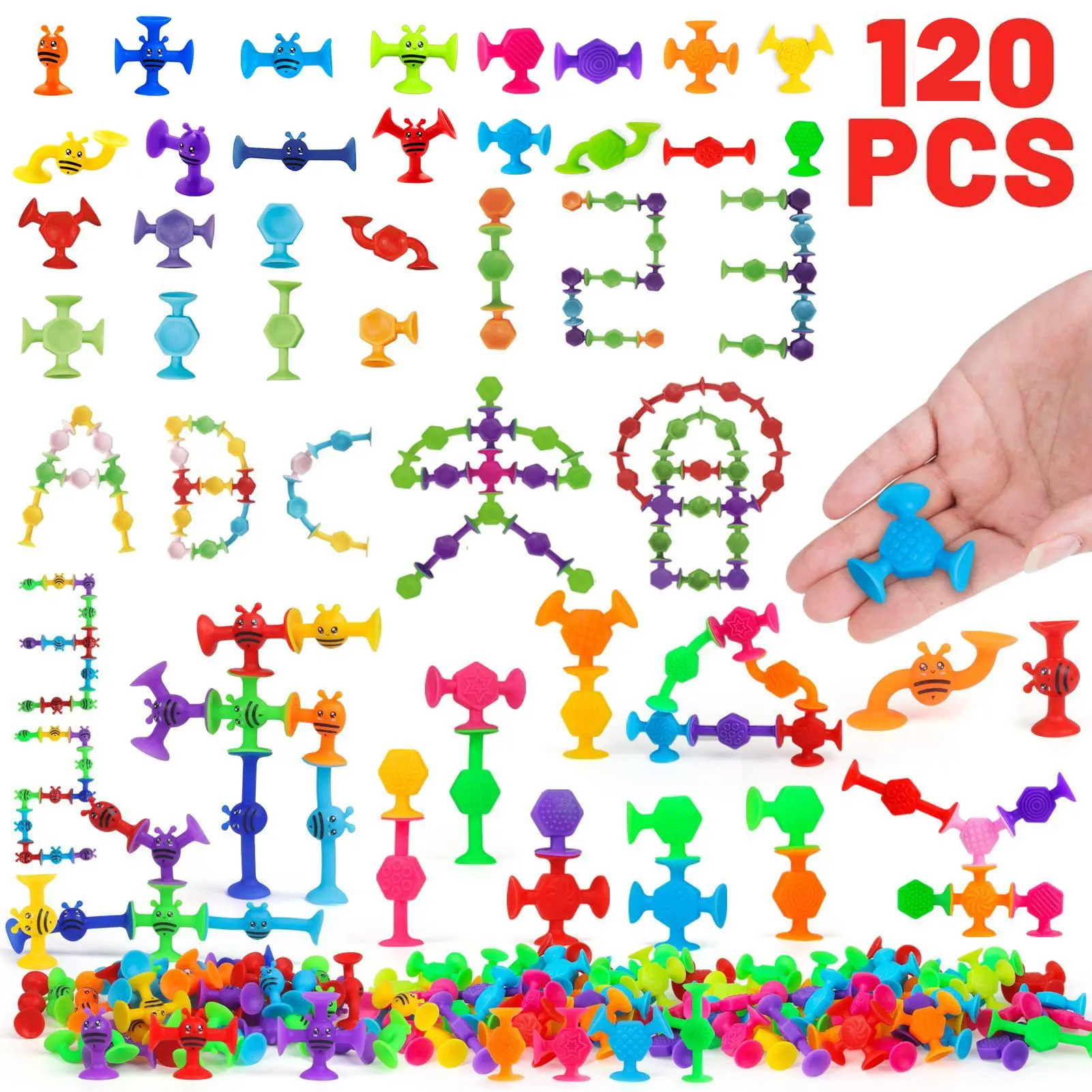 120PCS Suction Cup Toys for Baby Age 3, Party Favors for Kids Age 4-8, Toddler Window Travel Stress Release Building Toys, Montessori Sensory Educational Toy Set, Birthday Christmas Halloween Gifts for Boys Girls Age 5 6 7 summerwins