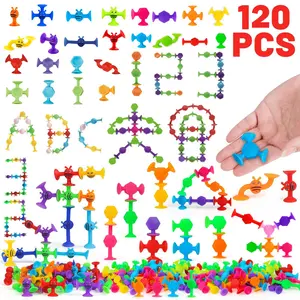 120PCS Suction Cup Toys for Baby Age 3, Party Favors for Kids Age 4-8, Toddler Window Travel Stress Release Building Toys, Montessori Sensory Educational Toy Set, Birthday Christmas Halloween Gifts for Boys Girls Age 5 6 7