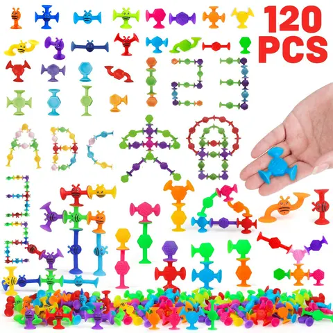 120-Piece BPA-Free Construction Suction Cup Toys - 2-3 cm Montessori Sensory Set for 3-4 Years Old Toddlers, Travel-Friendly Stress Relief Halloween Favors, Children Development Unisex Gifts (Phthalate-Free)